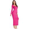 imageVerdusa Womens Long Sleeve Square Neck Bodycon Maxi Long DressHot Pink