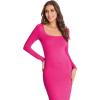 imageVerdusa Womens Long Sleeve Square Neck Bodycon Maxi Long DressHot Pink