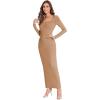 imageVerdusa Womens Long Sleeve Square Neck Bodycon Maxi Long DressKhaki