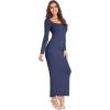 imageVerdusa Womens Long Sleeve Square Neck Bodycon Maxi Long DressNavy Blue