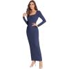 imageVerdusa Womens Long Sleeve Square Neck Bodycon Maxi Long DressNavy Blue
