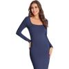 imageVerdusa Womens Long Sleeve Square Neck Bodycon Maxi Long DressNavy Blue
