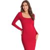 imageVerdusa Womens Long Sleeve Square Neck Bodycon Maxi Long DressSolid Red