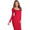 imageVerdusa Womens Long Sleeve Square Neck Bodycon Maxi Long DressSolid Red