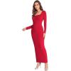 imageVerdusa Womens Long Sleeve Square Neck Bodycon Maxi Long DressSolid Red