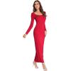 imageVerdusa Womens Long Sleeve Square Neck Bodycon Maxi Long DressSolid Red