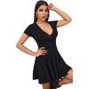 imageVerdusa Womens Surplice Neck Short Sleeve Mini Wrap A Line Fit and Flare DressBlack