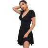 imageVerdusa Womens Surplice Neck Short Sleeve Mini Wrap A Line Fit and Flare DressBlack