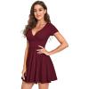 imageVerdusa Womens Surplice Neck Short Sleeve Mini Wrap A Line Fit and Flare DressBurgundy