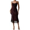 imageVerdusa Womens Floral Print Mesh Lettuce Trim Sleeveless Bodycon Long Cami DressRed