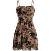 imageVerdusa Womens Lettuce Trim Floral Print Mesh Sleeveless A Line Short Cami DressKhaki