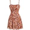 imageVerdusa Womens Lettuce Trim Floral Print Mesh Sleeveless A Line Short Cami DressOrange Multi