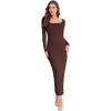 imageVerdusa Womens Long Sleeve Square Neck Bodycon Maxi Long DressCoffee Brown