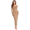 imageVerdusa Womens Long Sleeve Square Neck Bodycon Maxi Long DressKhaki