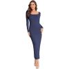 imageVerdusa Womens Long Sleeve Square Neck Bodycon Maxi Long DressNavy Blue