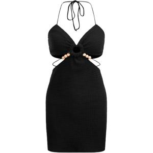 imageVerdusa Womens Casual Sleeveless Tie Backless Cut Out V Neck Bodycon Halter Mini Beach Boho DressBlack