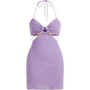 imageVerdusa Womens Casual Sleeveless Tie Backless Cut Out V Neck Bodycon Halter Mini Beach Boho DressDusty Purple
