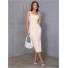 imageVerdusa Womens Casual Sleeveless Square Neck High Waist Rib Knit Tank Long DressLight Apricot