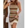 imageVerdusa Womens Sleeveless Halter Neck Striped Chevron Print Fringe Hem Boho Cami Mini DressGreen
