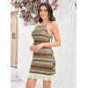 imageVerdusa Womens Sleeveless Halter Neck Striped Chevron Print Fringe Hem Boho Cami Mini DressGreen