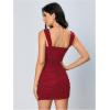 imageVerdusa Womens Summer Formal Mini Mesh Dress Sleeveless Square Neck Ruched Bodycon Sexy DressBurgundy