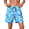 imageVerdusa Mens Floral Print Drawstring Elastic Waist Swim Trunks Summer Beach ShortsBlue