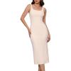 imageVerdusa Womens Casual Sleeveless Square Neck High Waist Rib Knit Tank Long DressLight Apricot