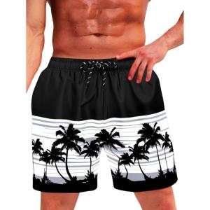 imageVerdusa Mens Floral Print Drawstring Elastic Waist Swim Trunks Summer Beach ShortsBlack