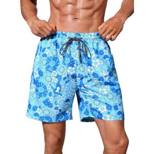 imageVerdusa Mens Floral Print Drawstring Elastic Waist Swim Trunks Summer Beach ShortsBlue