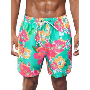imageVerdusa Mens Floral Print Drawstring Elastic Waist Swim Trunks Summer Beach ShortsGreen Red