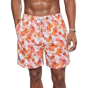 imageVerdusa Mens Floral Print Drawstring Elastic Waist Swim Trunks Summer Beach ShortsPink Orange