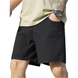 imageVerdusa Mens High Waist Straight Leg Casual Solid Denim ShortsBlack