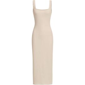 imageVerdusa Womens Casual Sleeveless Square Neck High Waist Rib Knit Tank Long DressApricot