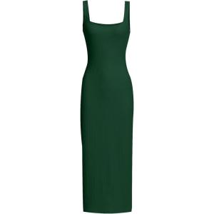 imageVerdusa Womens Casual Sleeveless Square Neck High Waist Rib Knit Tank Long DressDark Green