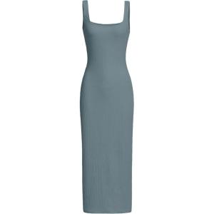 imageVerdusa Womens Casual Sleeveless Square Neck High Waist Rib Knit Tank Long DressDusty Blue