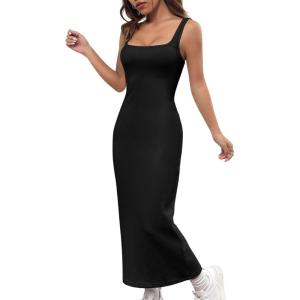 imageVerdusa Womens Casual Sleeveless Square Neck High Waist Rib Knit Tank Long DressSolid Black