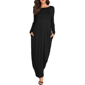 imageVerdusa Womens Long Sleeve Pocketed Loose Long Lounge Maxi DressBlack