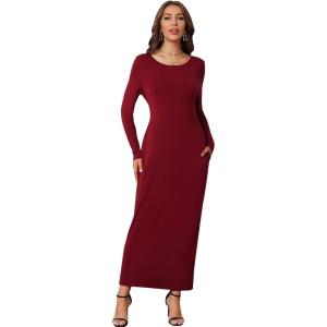 imageVerdusa Womens Long Sleeve Pocketed Loose Long Lounge Maxi DressBurgundy