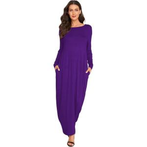imageVerdusa Womens Long Sleeve Pocketed Loose Long Lounge Maxi DressDark Purple