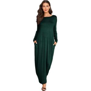 imageVerdusa Womens Long Sleeve Pocketed Loose Long Lounge Maxi DressGreen
