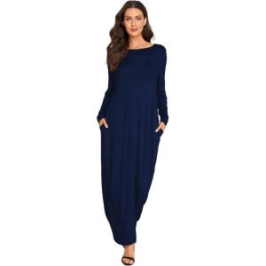 imageVerdusa Womens Long Sleeve Pocketed Loose Long Lounge Maxi DressNavy