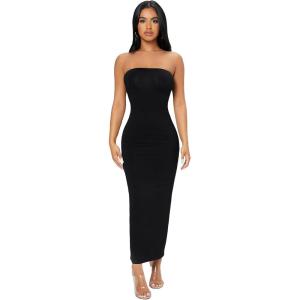 imageVerdusa Womens Strapless Sleeveless Split Back Long Bodycon Tube DressBlack
