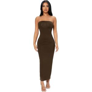 imageVerdusa Womens Strapless Sleeveless Split Back Long Bodycon Tube DressChocolate Brown