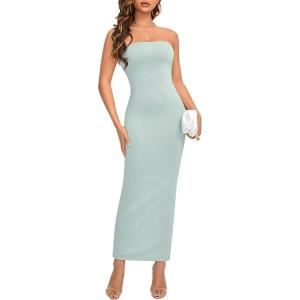 imageVerdusa Womens Strapless Sleeveless Split Back Long Bodycon Tube DressMint Green