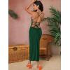 imageVerdusa Womens Lace Up Backless Strappy Sleeveless Split Long Cami DressDark Green