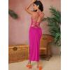 imageVerdusa Womens Lace Up Backless Strappy Sleeveless Split Long Cami DressHot Pink
