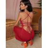 imageVerdusa Womens Lace Up Backless Strappy Sleeveless Split Long Cami DressRed