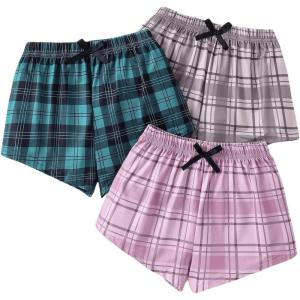 imageVerdusa Girls 3pack Plaid Print Elastic Waist Casual ShortsGreen Pink