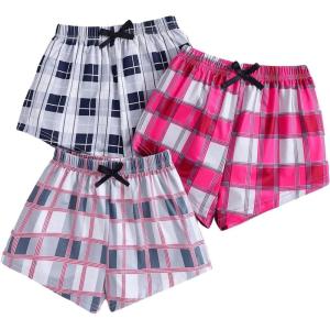 imageVerdusa Girls 3pack Plaid Print Elastic Waist Casual ShortsPink Blue Grey