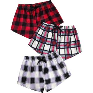 imageVerdusa Girls 3pack Plaid Print Elastic Waist Casual ShortsRed Black